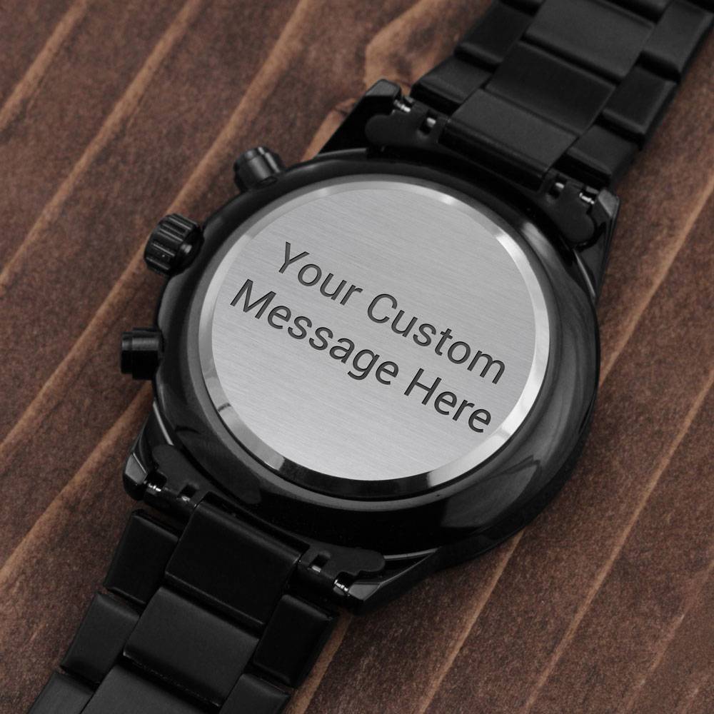 Customized Black Chronograph Watch Gifts for Him - Your Engraved Message