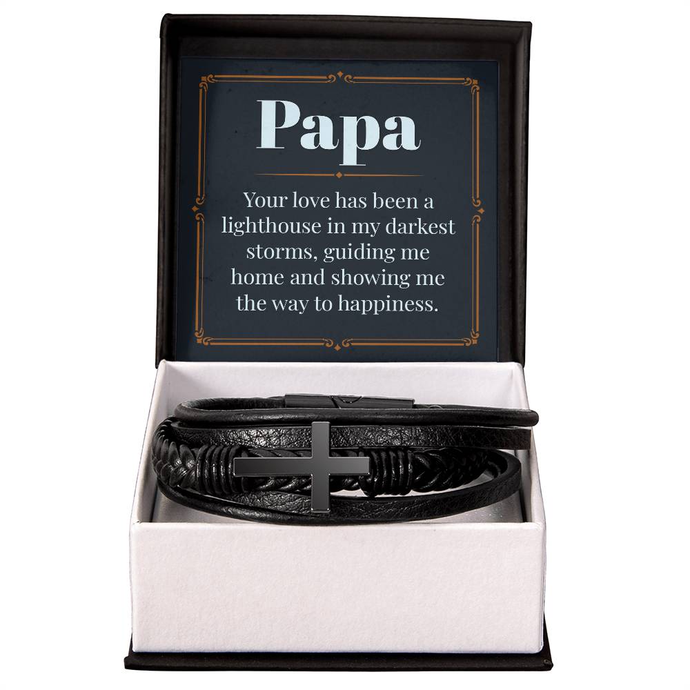 Papa Gift - Leather Bracelet With Cross