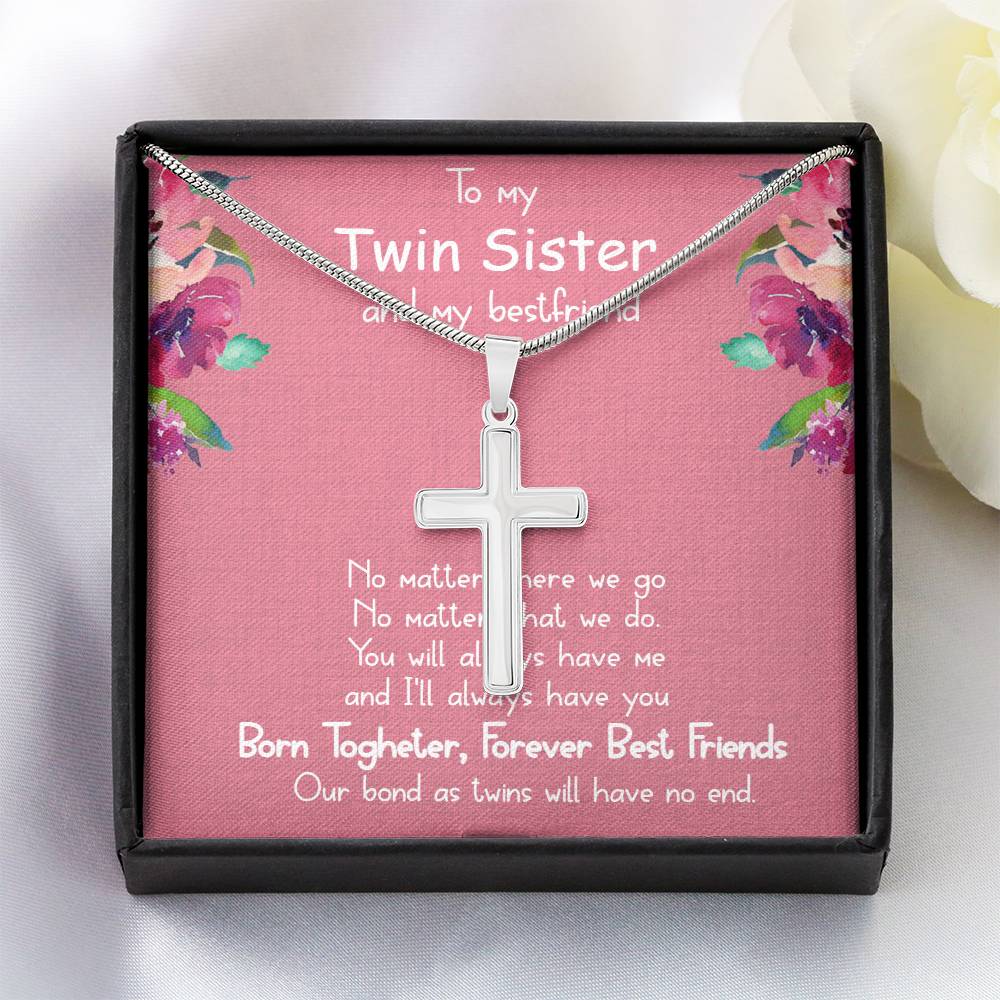 Stainless Cross Necklace- To My Twin Sister