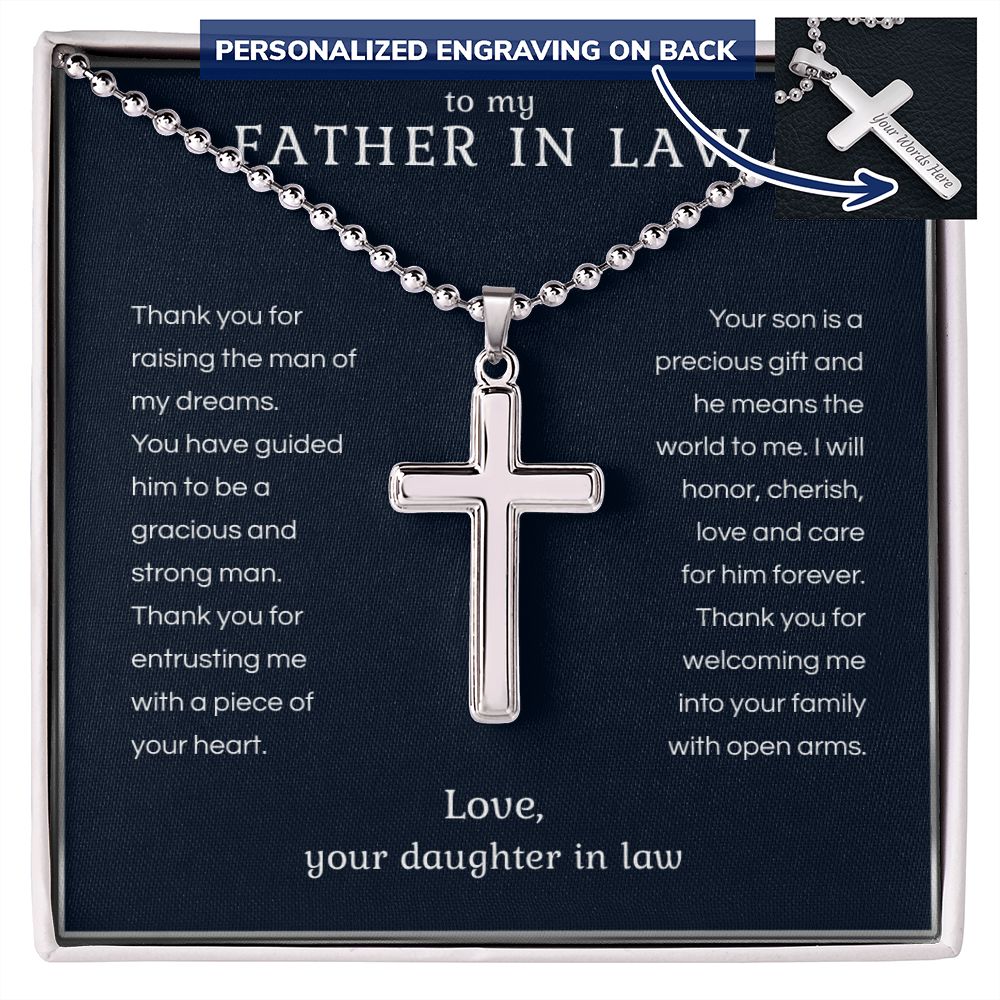 To My Father in Law Cross Necklace with Personalized Engraving from Daughter in Law