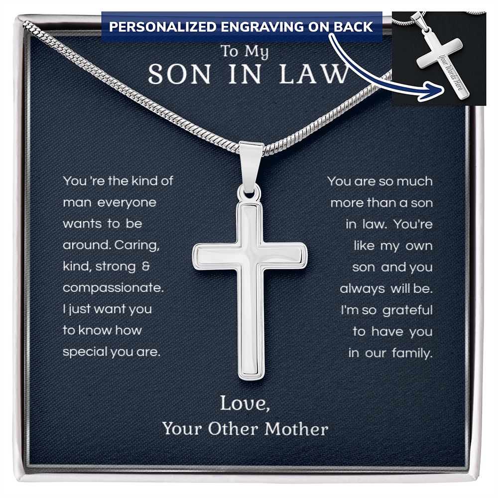 To My Son in Law Cross Necklace from Mother in Law - Engravable