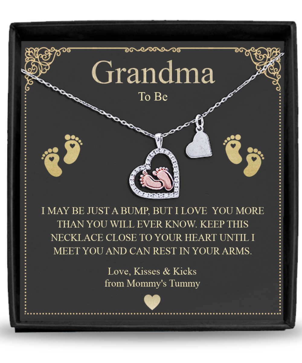 Gift for Grandma, Grandma To Be - Baby Feet Heart Pendant Necklace