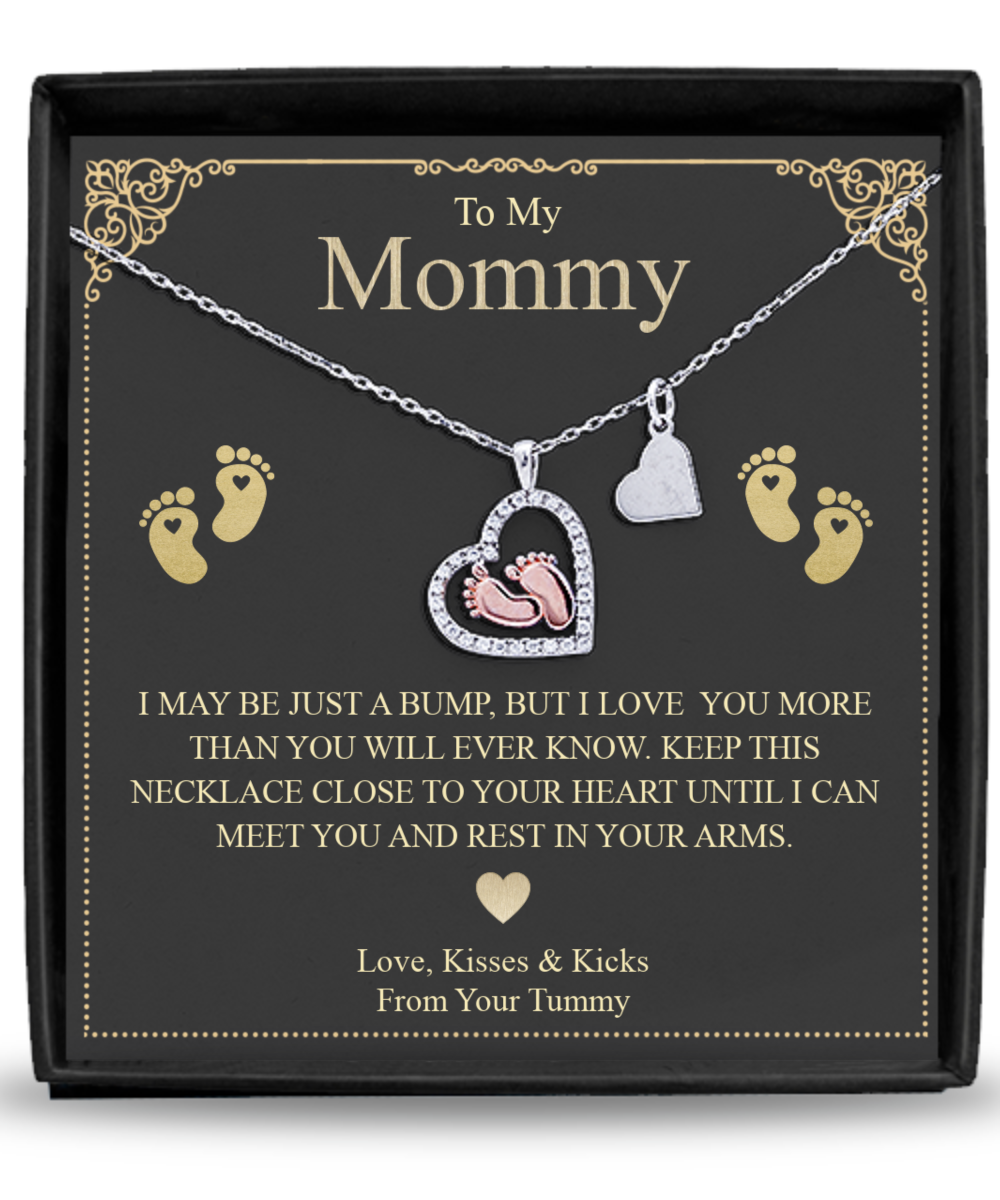 Gift for New Mom, Mommy To Be - Baby Feet Heart Pendant Necklace