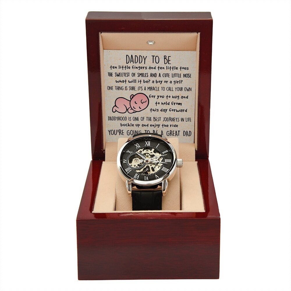 New Dad Gift from Wife, Pregnancy Announcement Gift for Husband Mens Watch with Baby Reveal Message Card