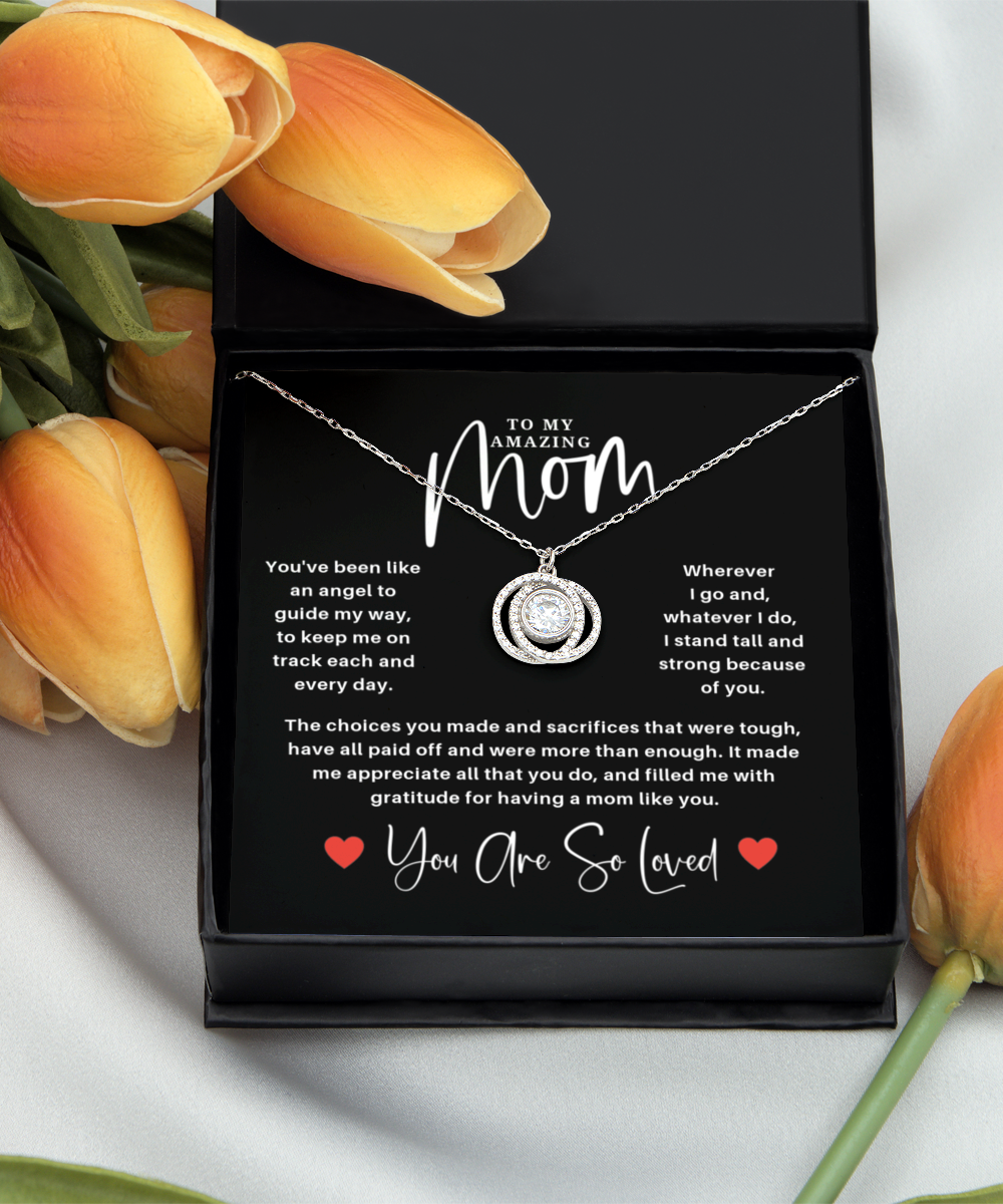 To My Amazing Mom - Connected Rings necklace with poem card 925 sterling silver