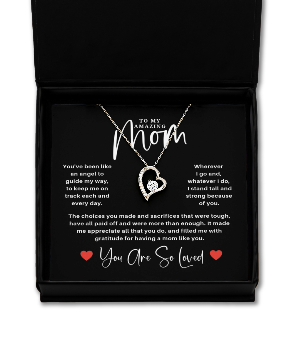 To My Amazing Mom - Heart Knot necklace with poem card 925 sterling silver