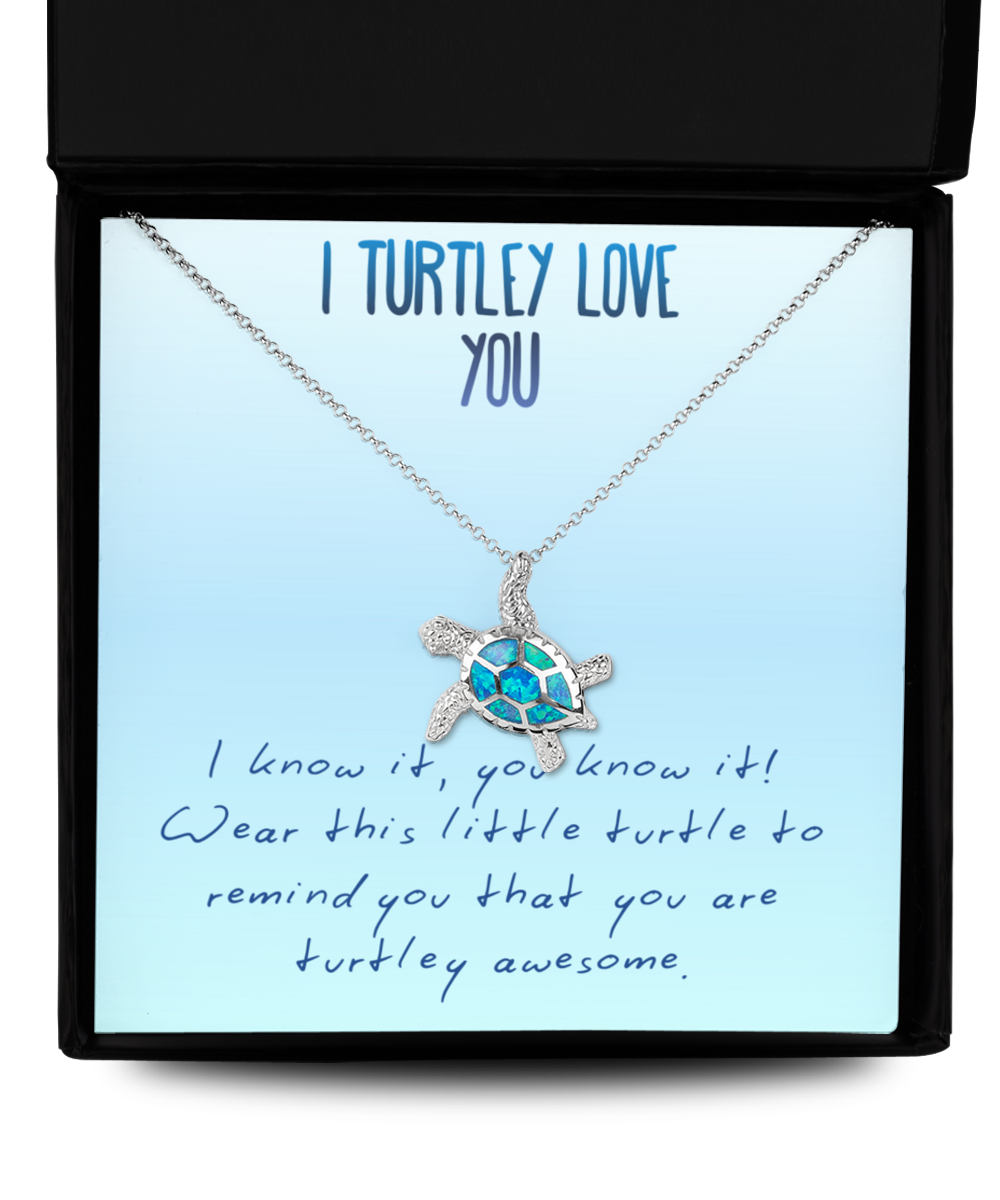 Romantic I Turtley Love You Turtle Necklace Blue Fire Opal Sterling silver