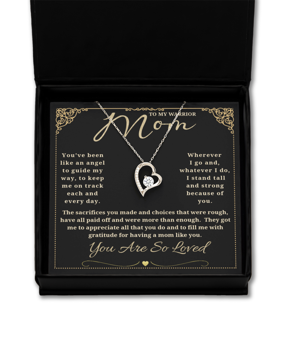 To My Warrior Mom - Heart necklace with poem card 925 sterling silver